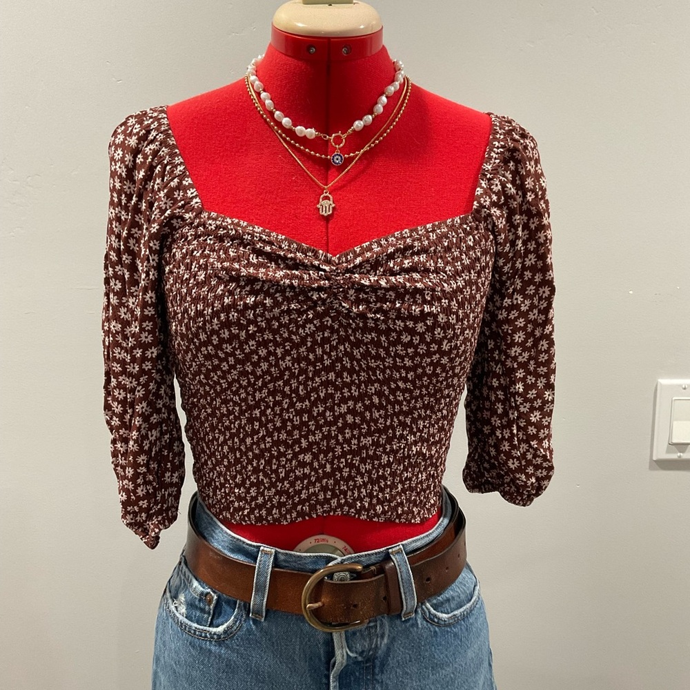 Audrey 3+1 Brown Floral Blouse